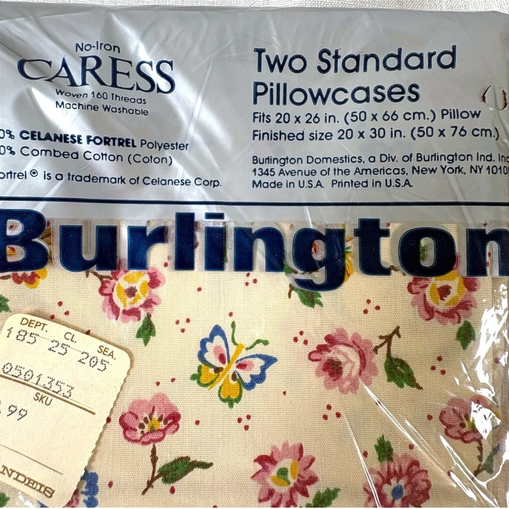 Vintage Burlington Caress Twin Sheet Set Floral Butterfly Scalloped New NOS